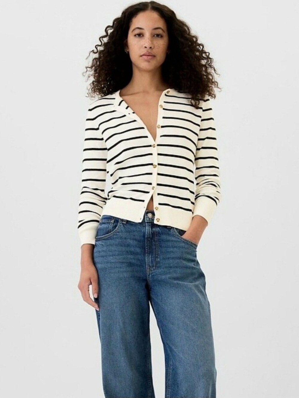Gap Black & White Stripe Long Sleeve Crew Neck Cardigan Size S - Picture 13 of 13
